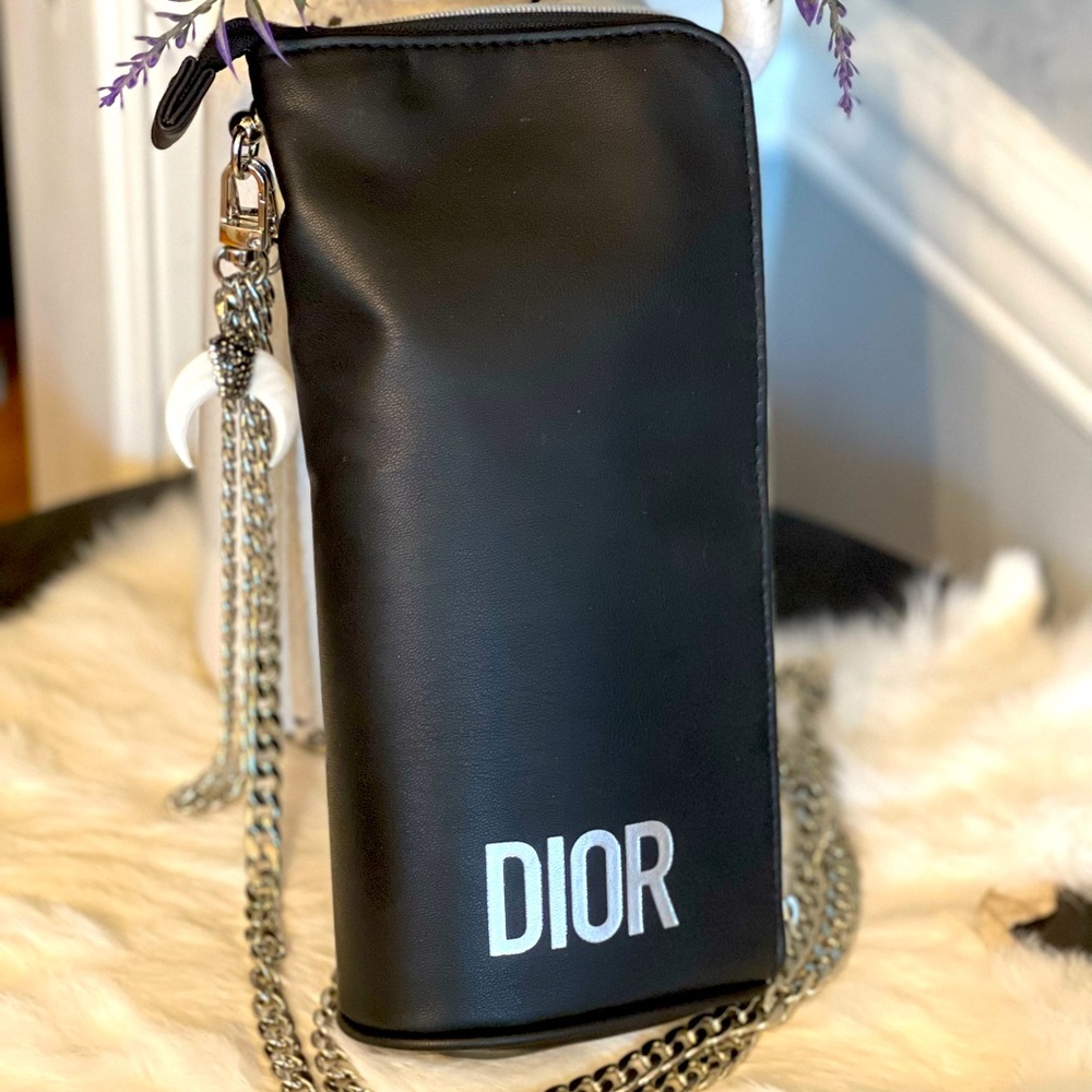 Dior crossbody and wristlet authentic with silver chains and bling charm